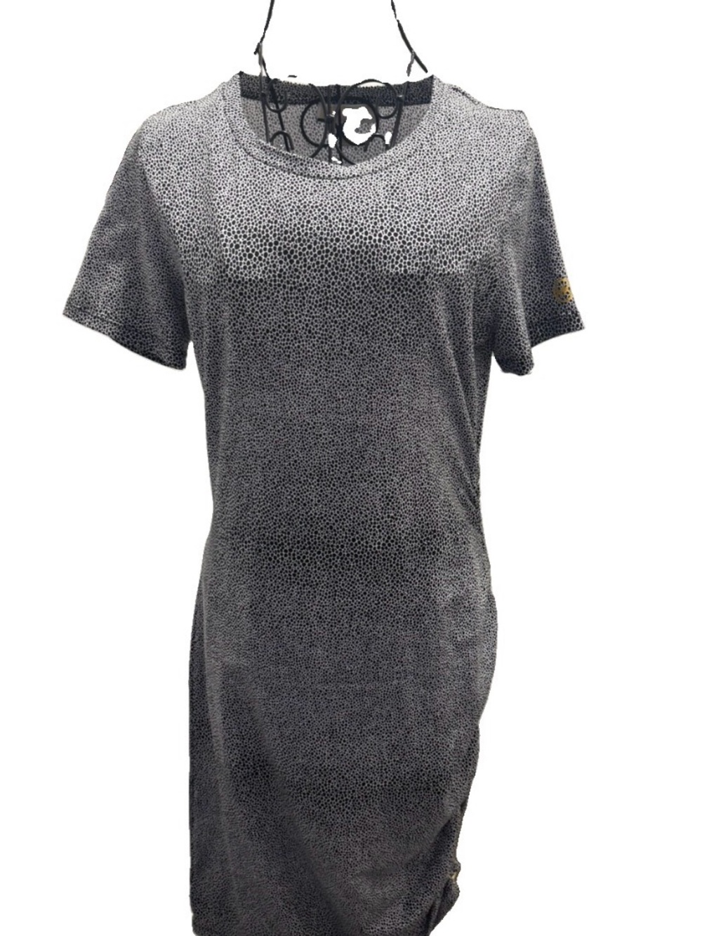 Michael Kors Black White Gray Short Sleeve Shift Dress Bodycon Ruched Side Sz Sm